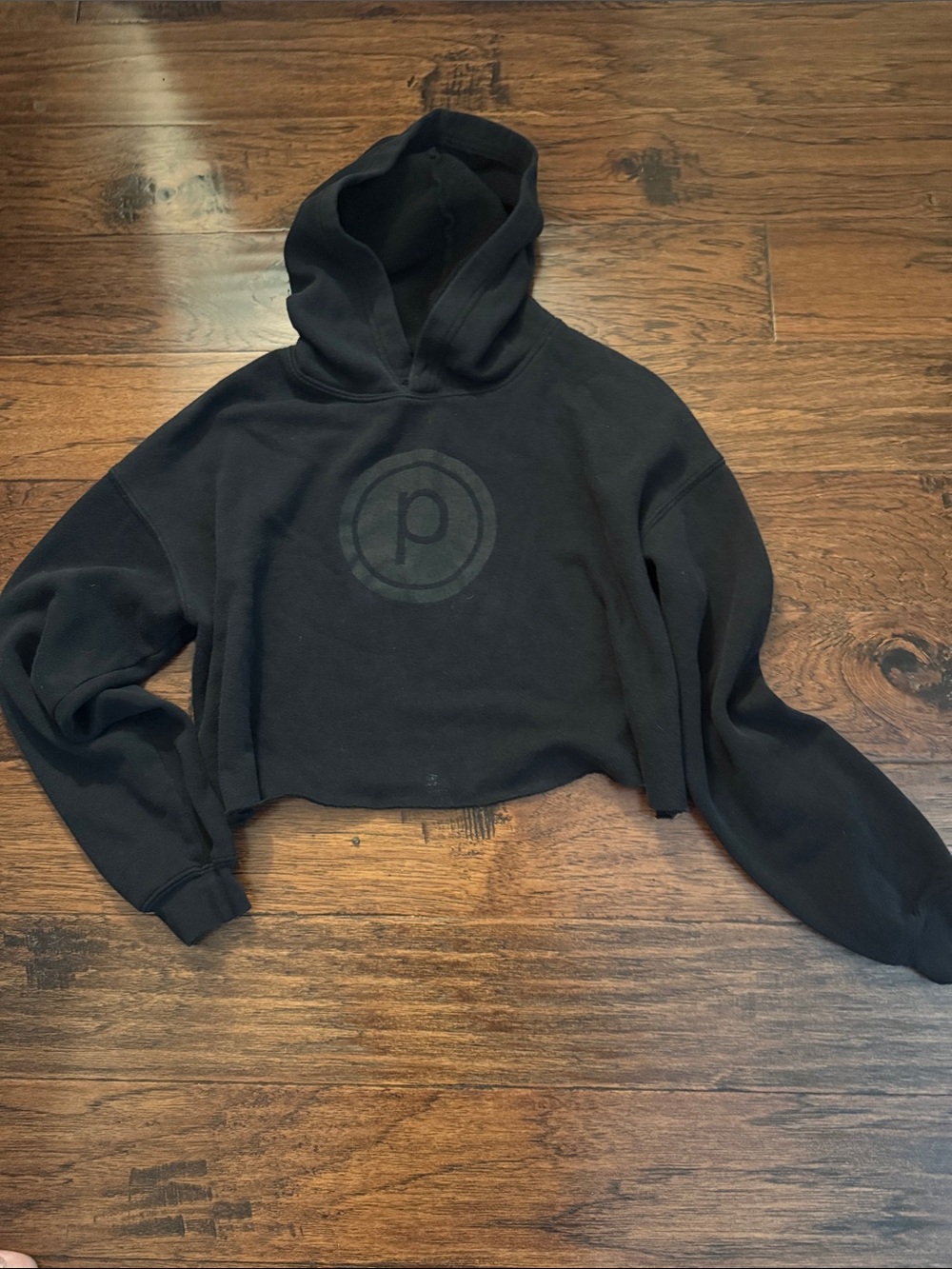 Pure Barre Black Cropped Hoodie with Tone-on-Tone Logo